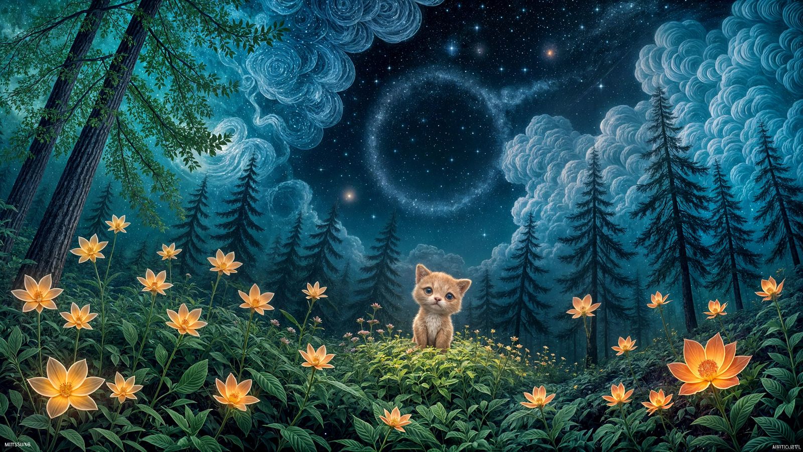 Whimsical Glow in a Dark Forest Landscape