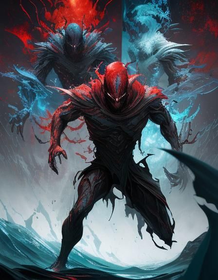 action of ripping demon in half and drinking falling blood e...