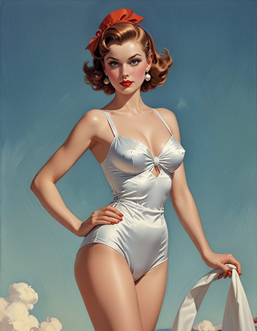 Classic Pin-Up Girl Glamour Illustration