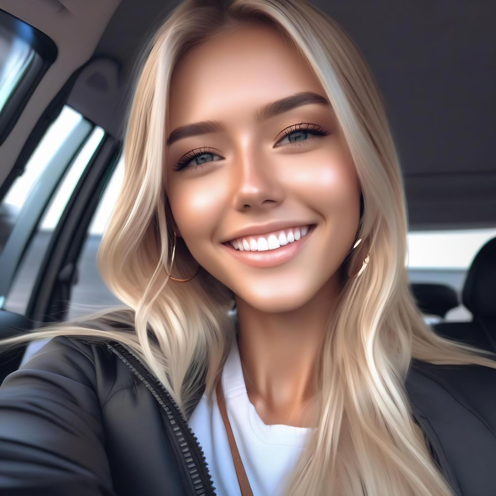 Glamorous Anime Girl Smiles Softly in Close-Up Portrait