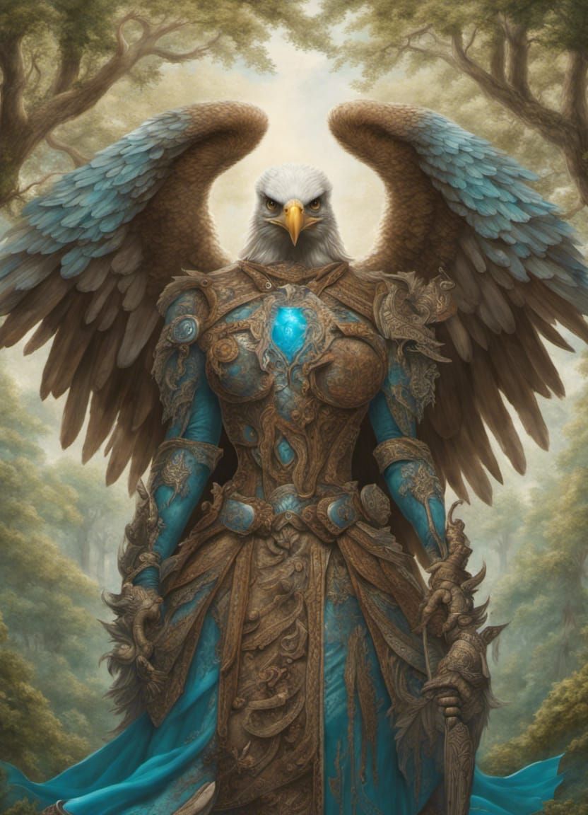Eagle Warrior Goddess in Verdant Enchanted Realm