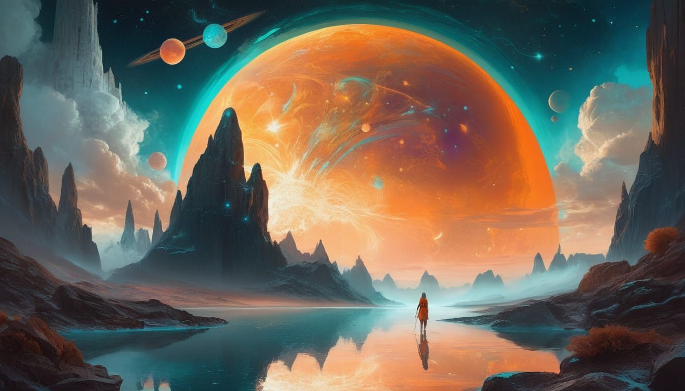 Surreal Cosmic Scene in Vibrant Color Palette