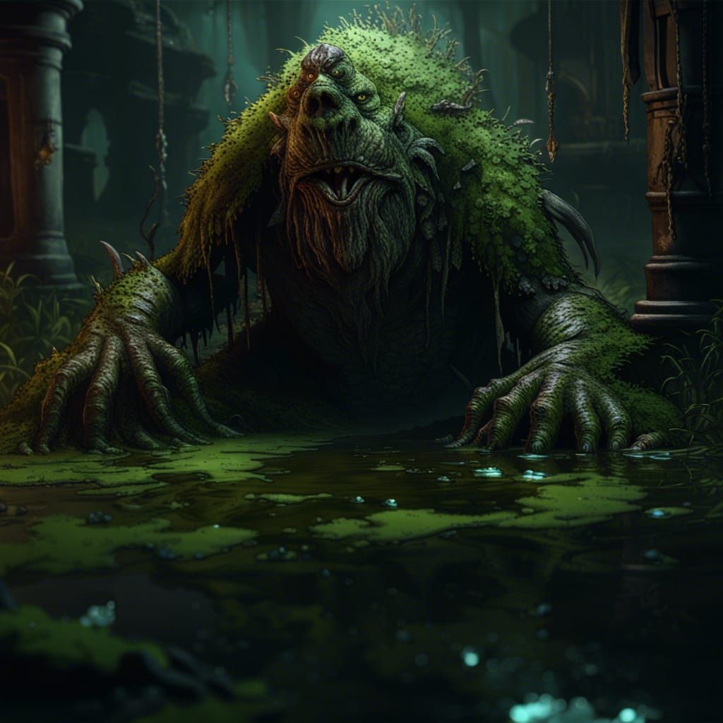Dark Fantasy Swamp Monster in Intricately Detailed Masterpie...