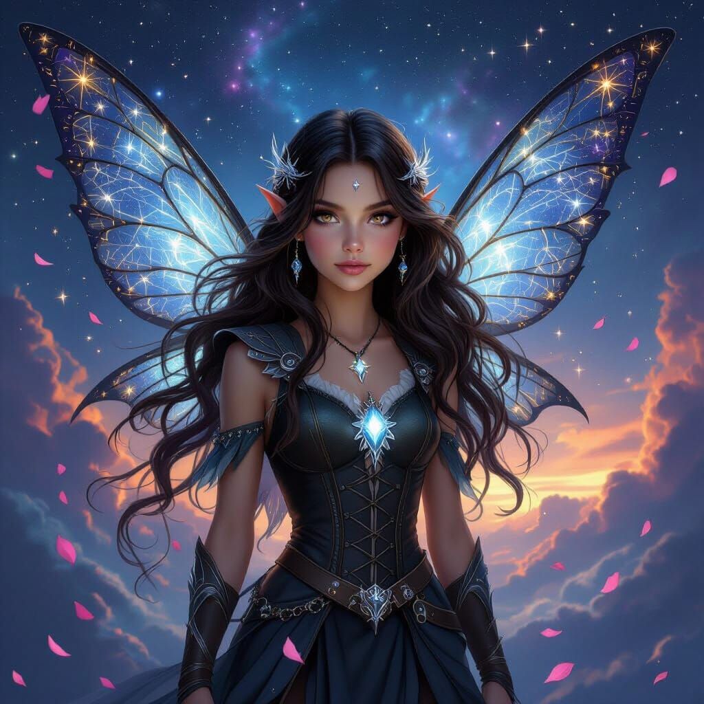 Fairy in Starlight with Majestic Wings on Fantasy Novel Cove...