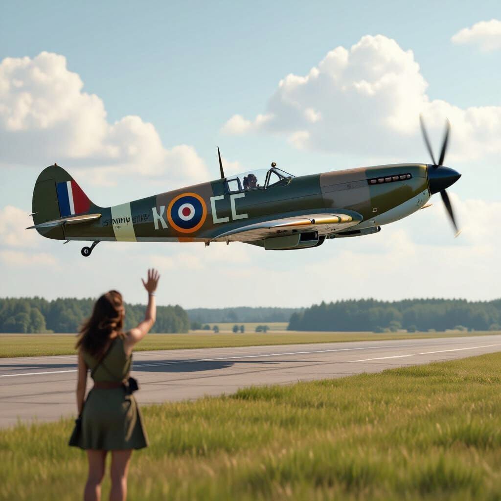 Spitfire Flies Low Over Runway with Waving Pilot