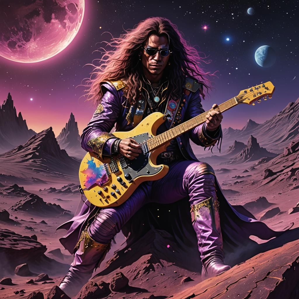 Yngwie Malmsteen Shredboarding on Moonlit Lunar Surface