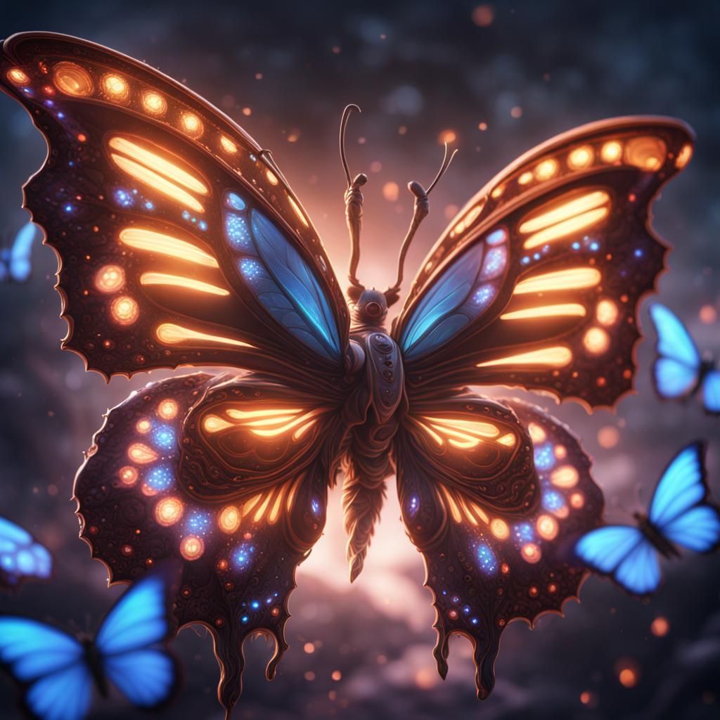 Enchanted Bioluminescent Butterfly in Deep Color