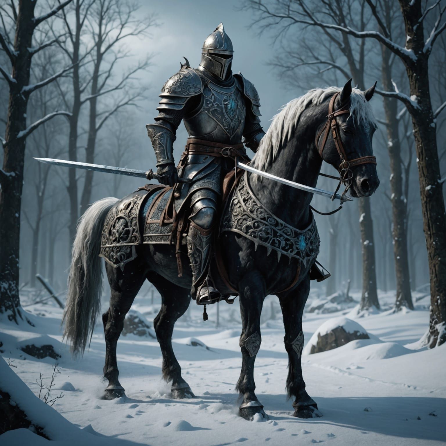 Undead Knight Rides Frozen Warhorse into Epic Fantasy Battle