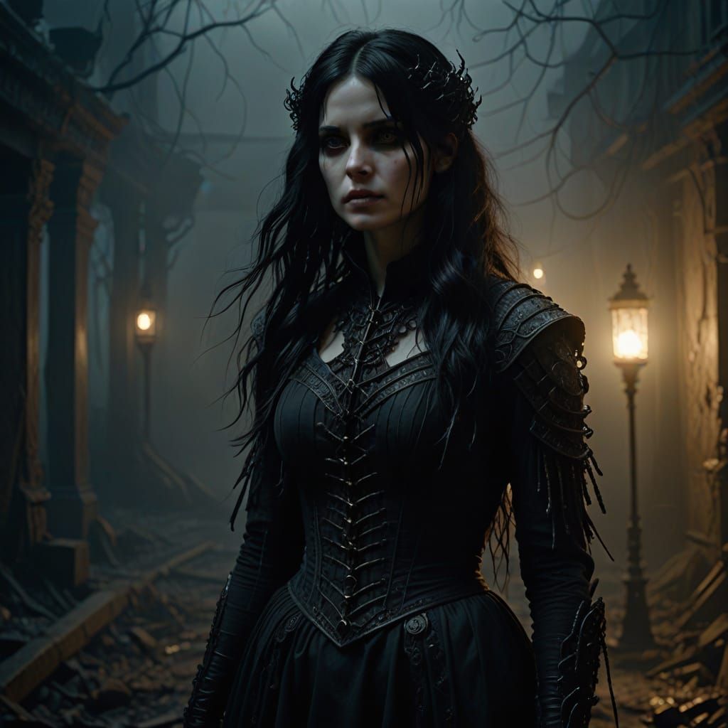 Ethereal Gothic Goddess in Mysterious Dark Atmosphere