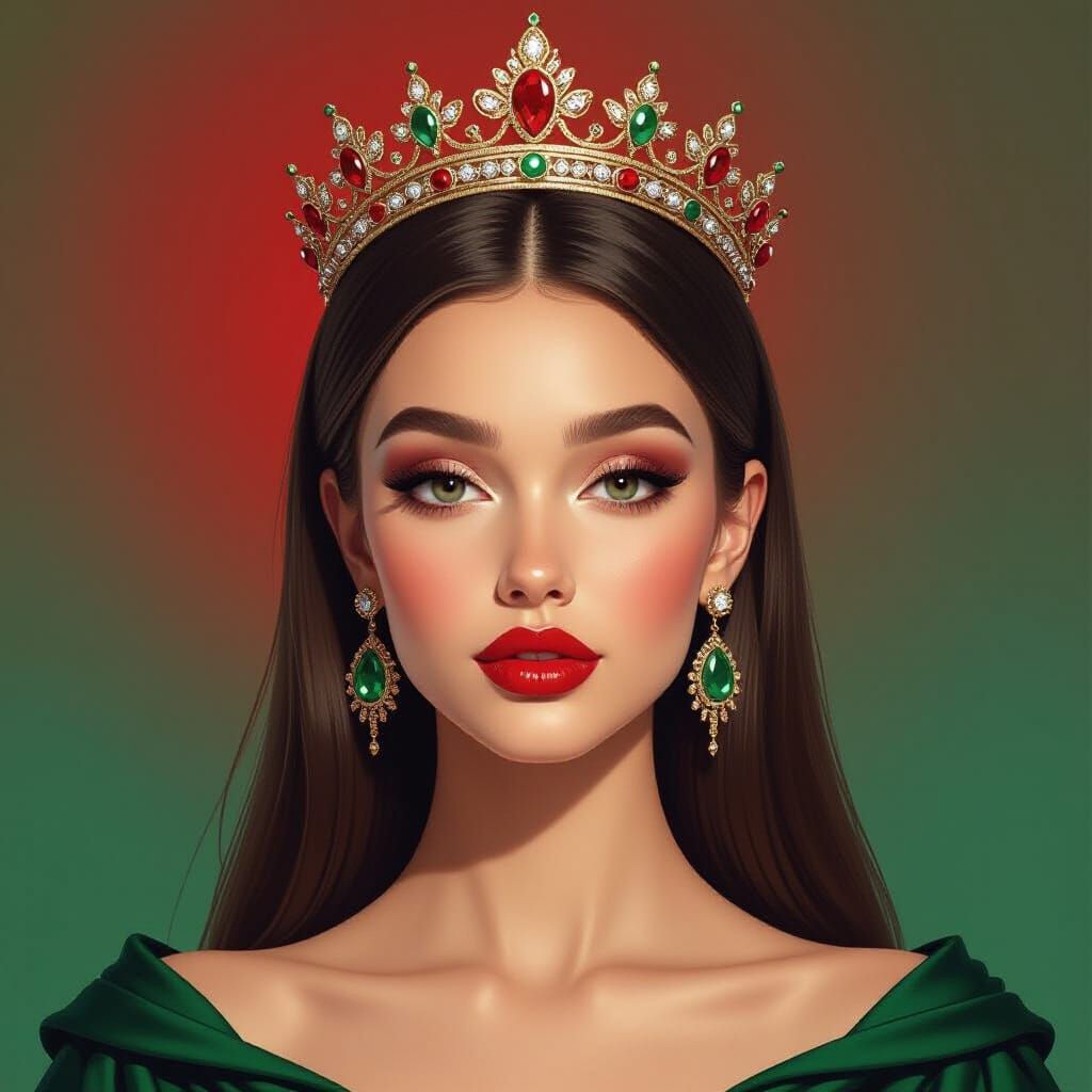 Regal Woman with Crown on Ombre Background