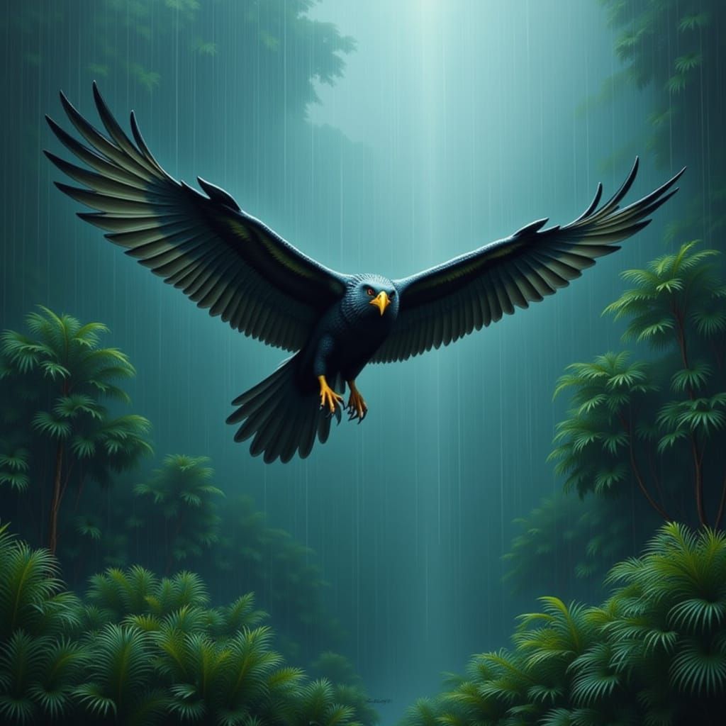 Birds Flying Through Flux Rain in Futuristic City