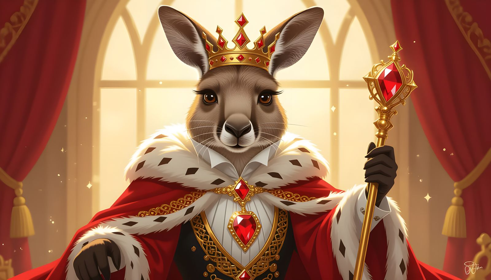 Kangaroo King of Diamonds in Regal Attire