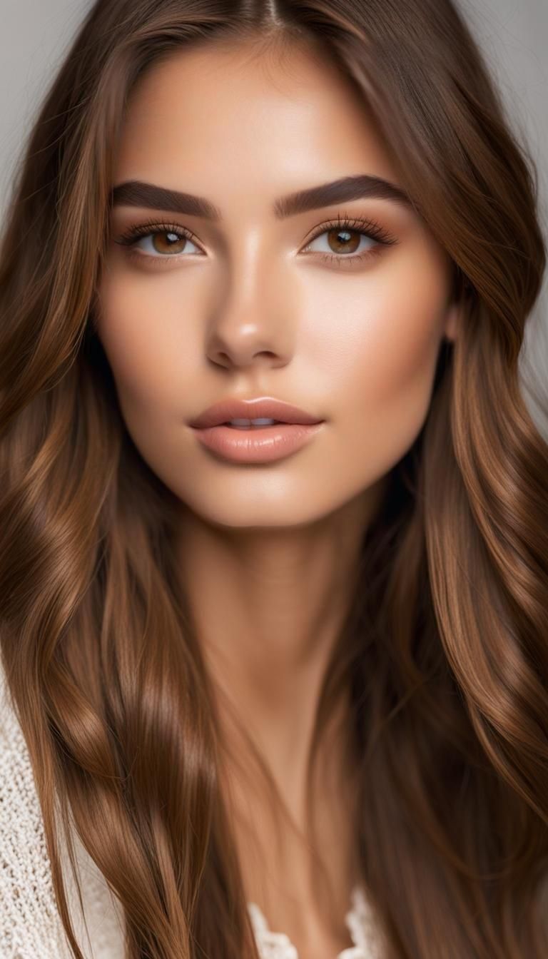 view of a young model woman in her 20s posing for a photo, h...