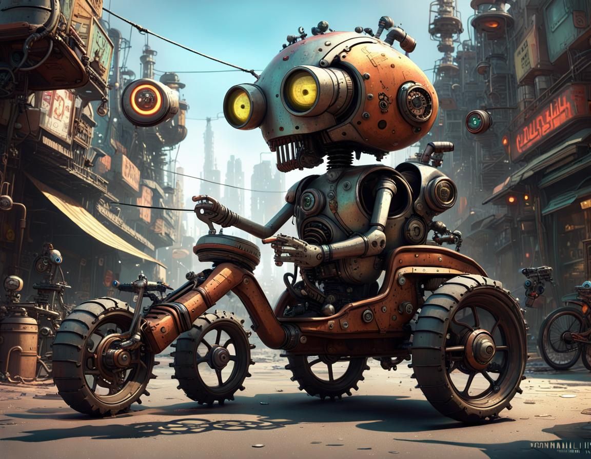 Cyberpunk Industrial Tricycle in Alien Junk City