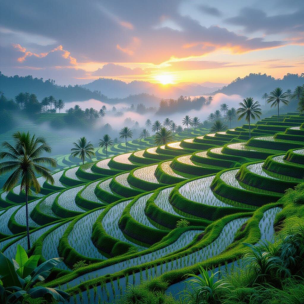 Tegallalang Rice Terraces at Sunrise, Digital Art