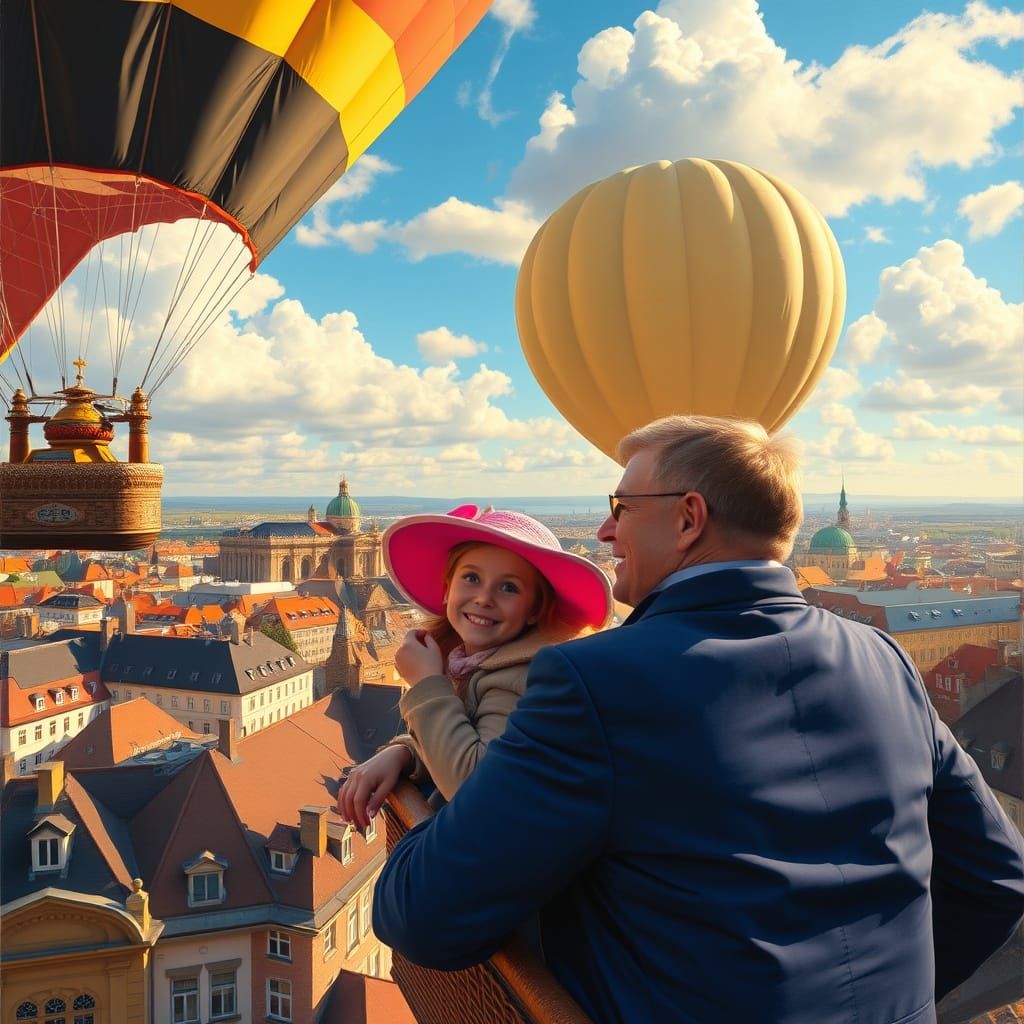 Hot Air Balloon Soars Above Copenhagen's Historic Rooftops