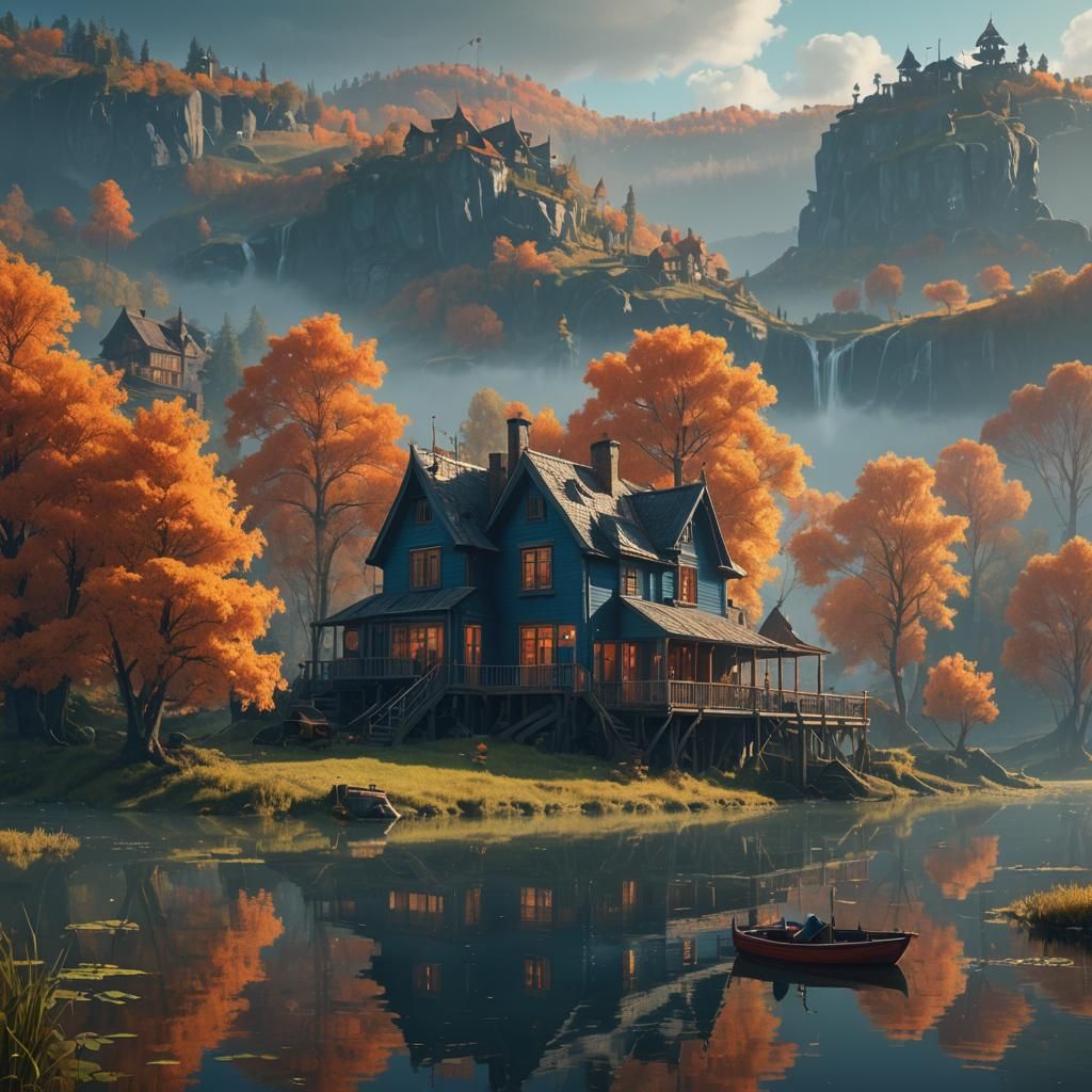 Fantasy Country Estate Shines in Morning Mist