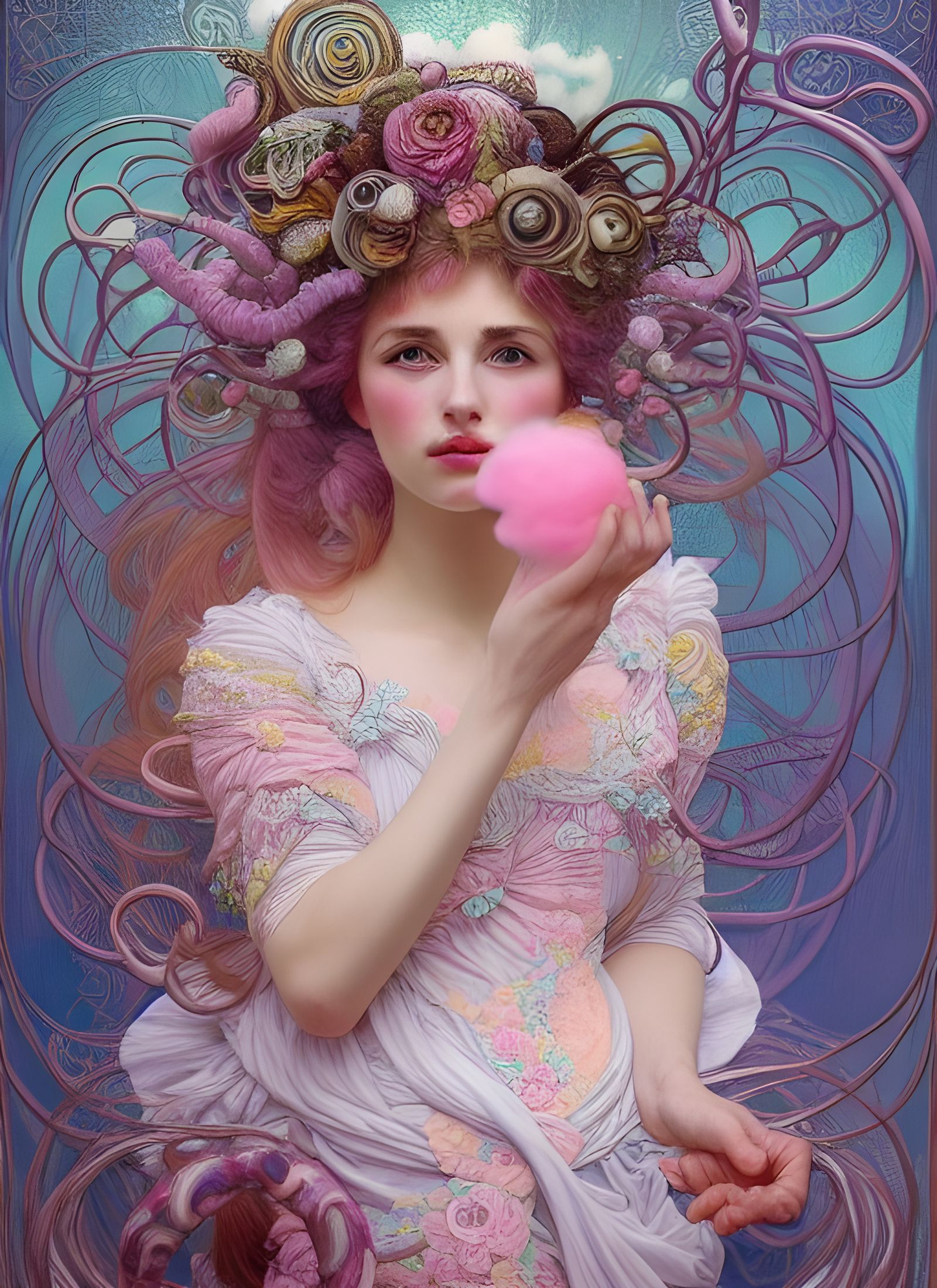 Surreal Portrait of a Sugar Queen in Hyperrealistic Style