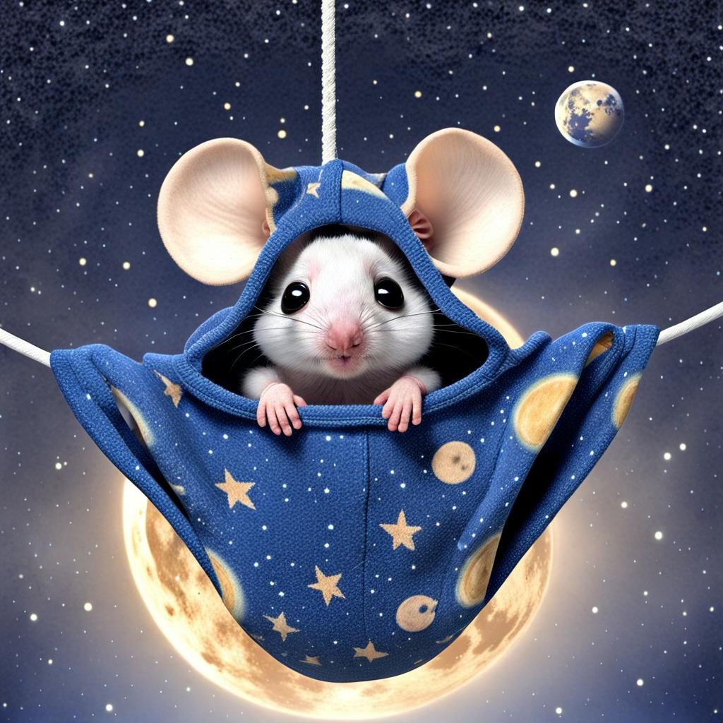 Chibi Mouse in Cosmic Osnie, Starry Night Celestial Scene, W...