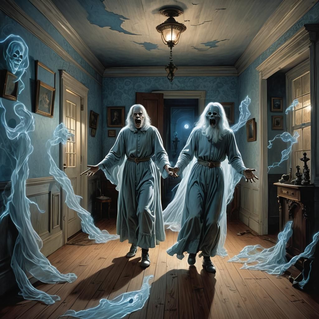 Mysterious Victorian Mansion Under a Haunted Pale Blue Moon