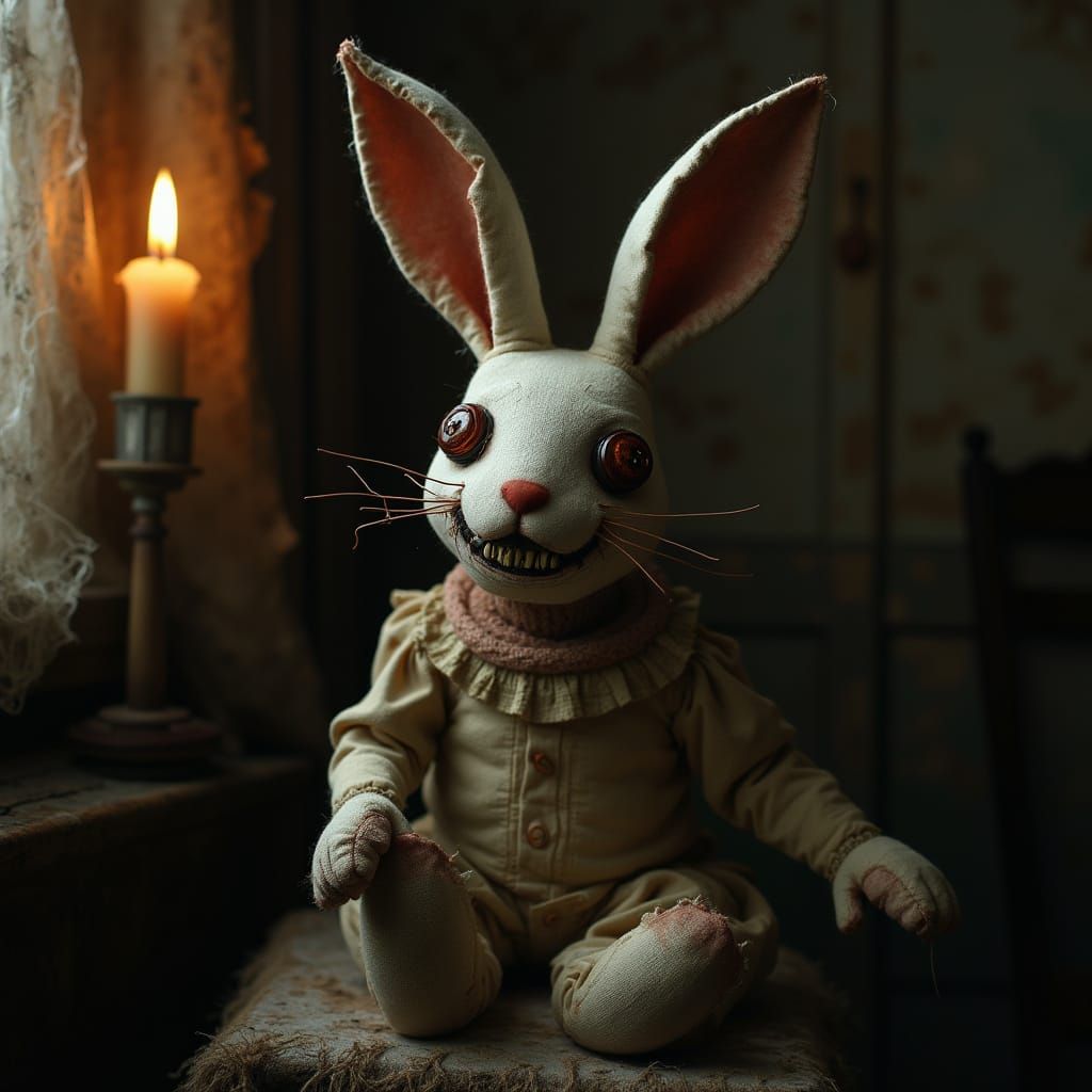 Eerie Rag Rabbit in Dark Gothic Style
