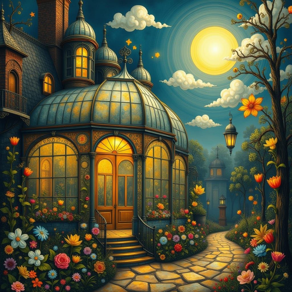 Whimsical Victorian Conservatory in Impressionist Style