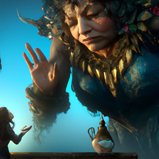 Giant Woman Dark Fantasy Artwork in Rich Colors