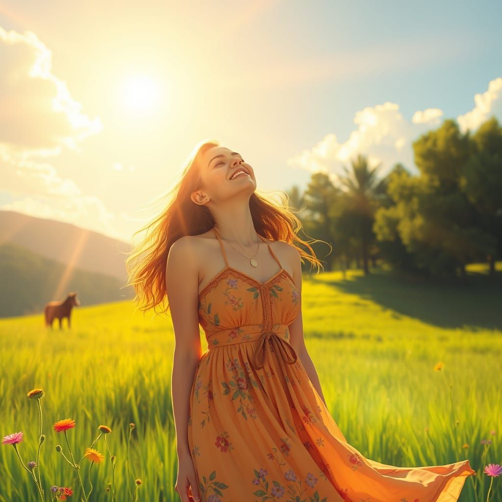 Woman in Sunlight: Whimsical Digital Art