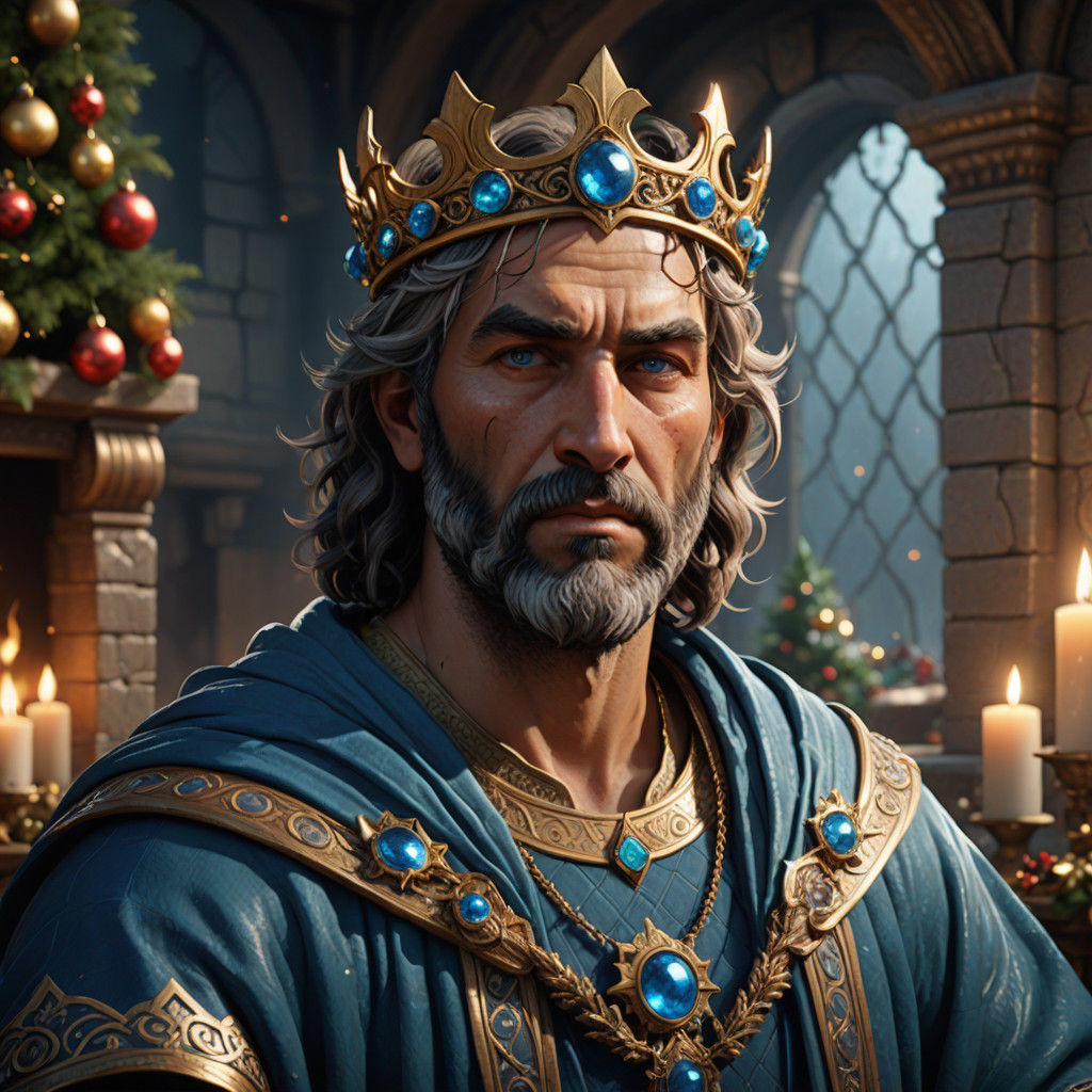 A close portrait of King Odysseus on the Christmas day.