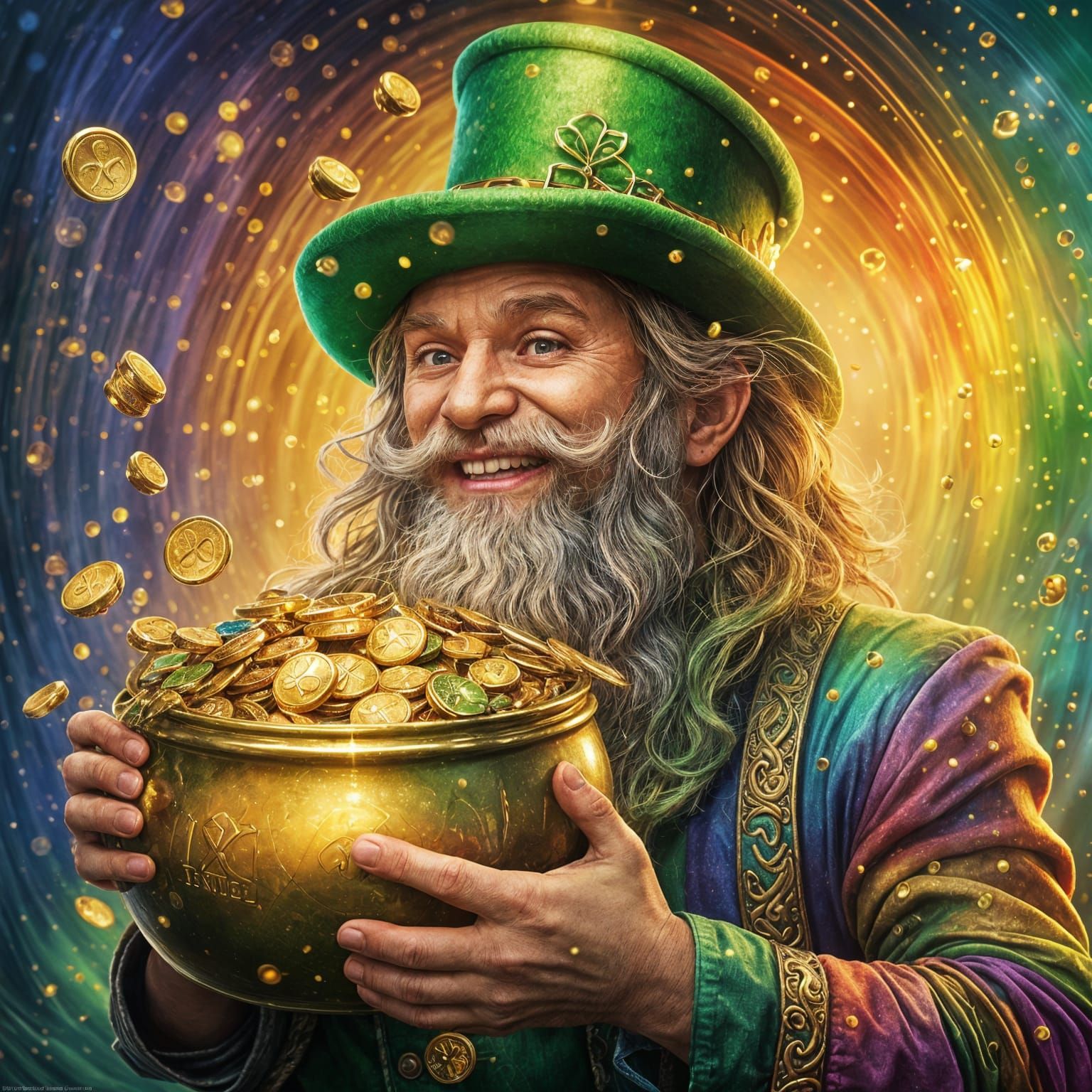 Vibrant Leprechaun Seeks Fortune in Radiant Rainbow Scene