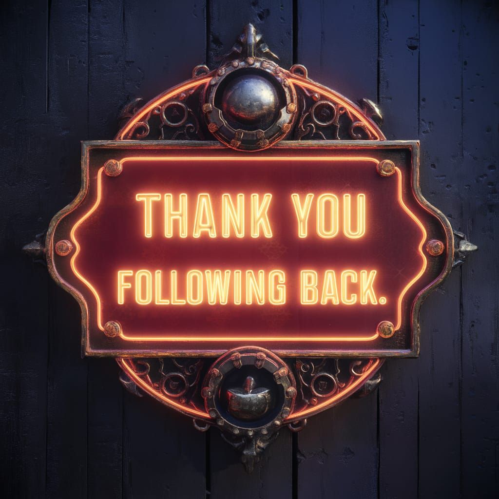 Vibrant Steampunk Sign in Neon Colors with Intricate Details