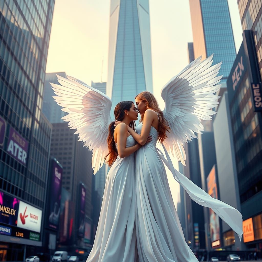 Angels of Love in a Modern Cityscape