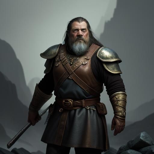 Dwarf in Leather Apron, Oil Painting