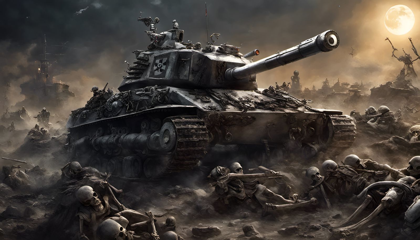 A tank rolling over the battlefield