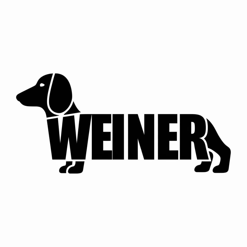 Weiner Dachshund Letter Art in Black and White