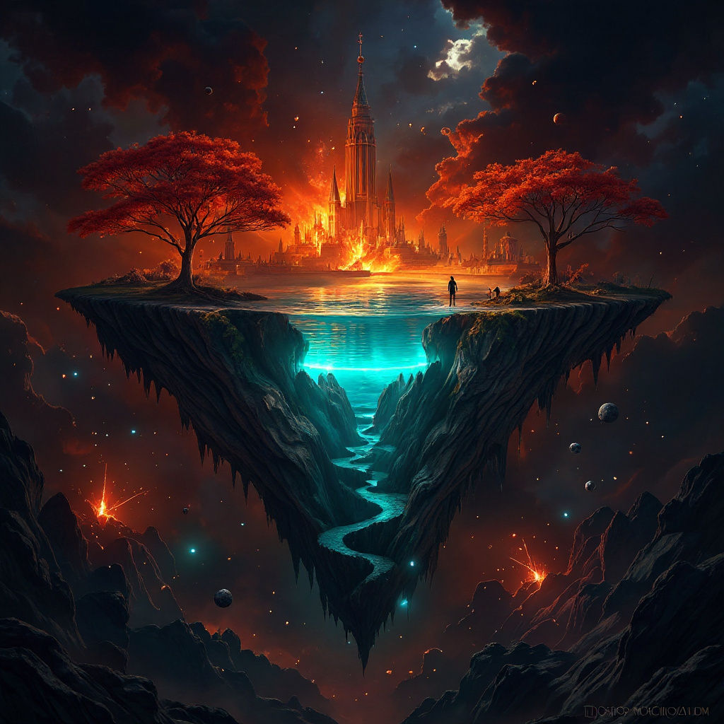 Massive Floating Island in Cosmic Void with Futuristic City