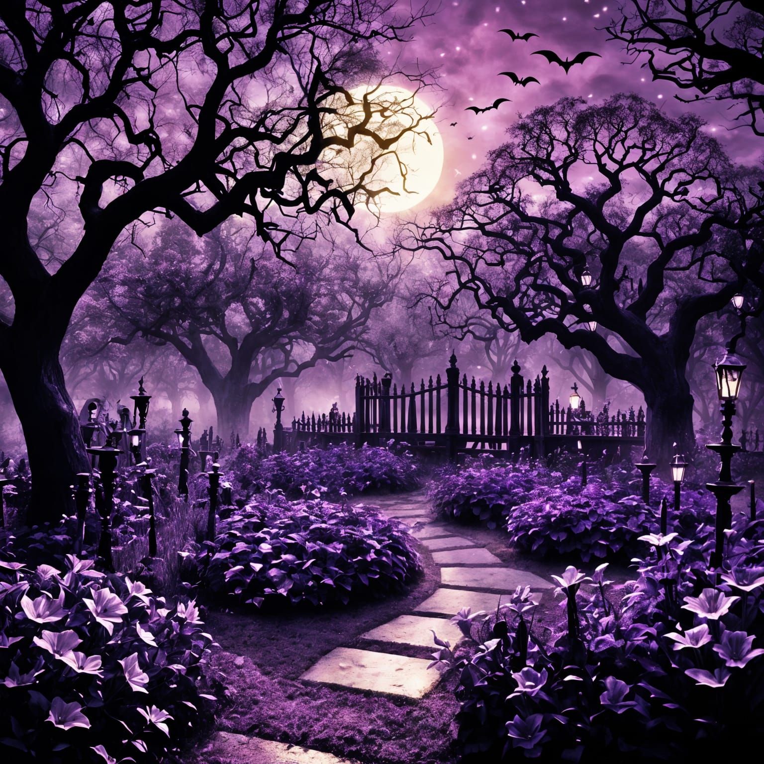 Creepy Purple Sepia Sunset Horror Garden