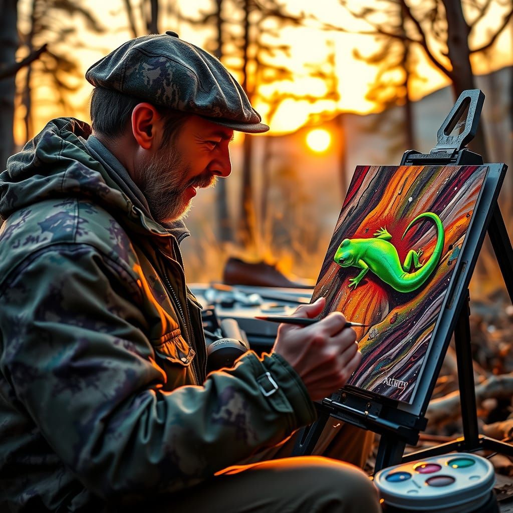 Surreal Painter Campsite Scene at Sunset