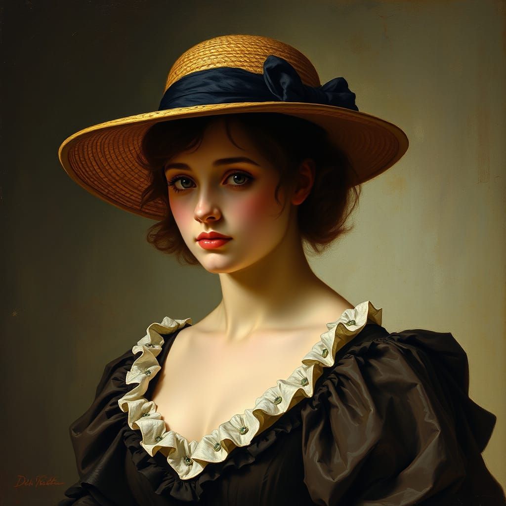 Elegant Woman in Hat: Impasto Oil Painting