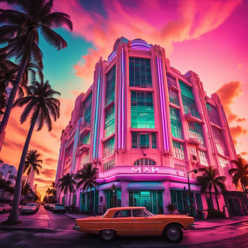 Surreal Art Deco Cityscape at Sunset