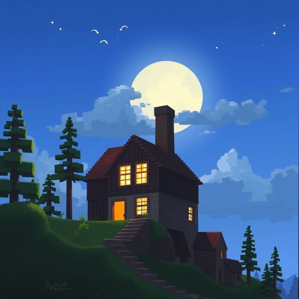 Minecraft Scene in Edward Hopper Style