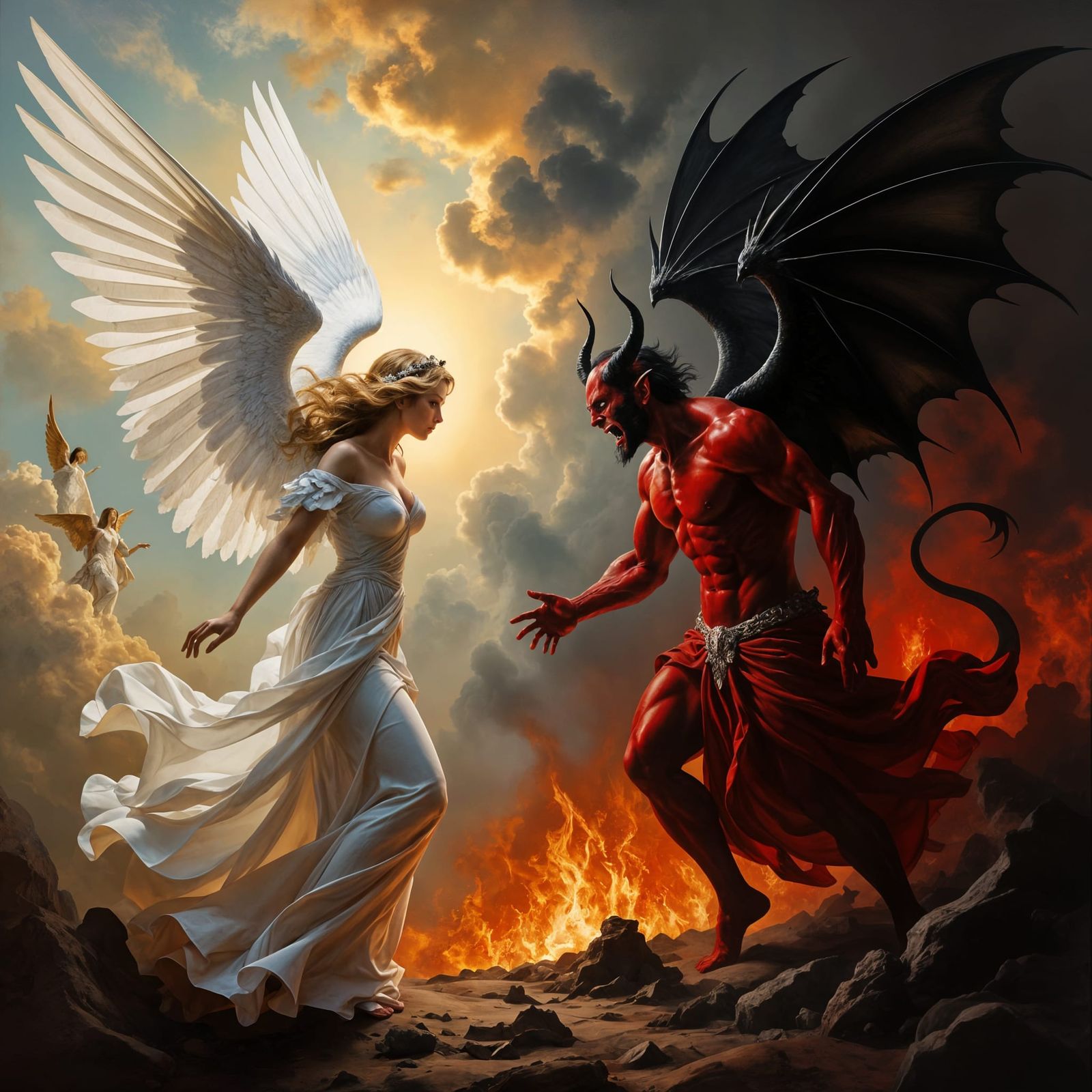 Angelic Battle: Baroque Impasto Oil Painting