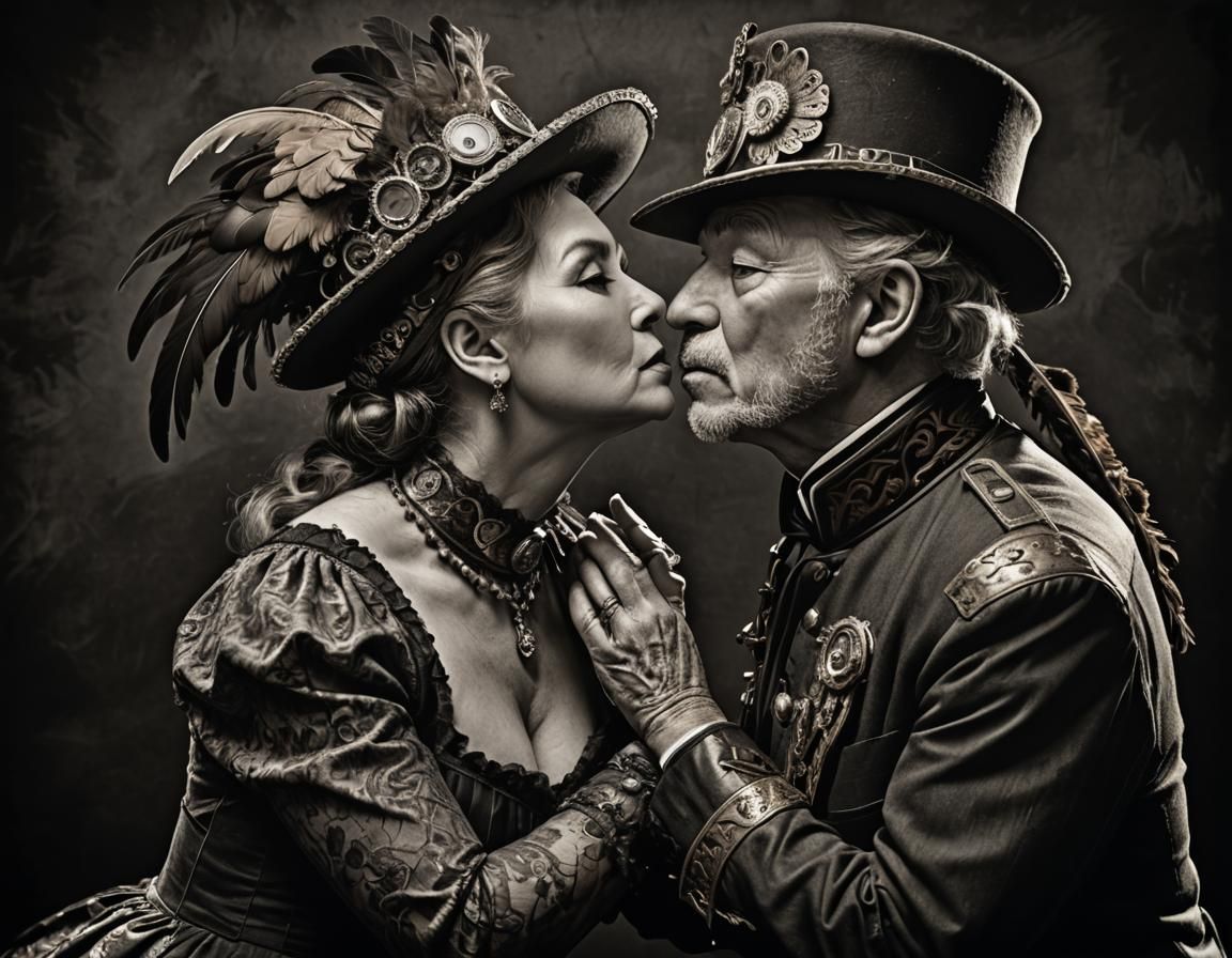 Elegant SteamPunk Portrait of a Senior Gentleman and a Full-...