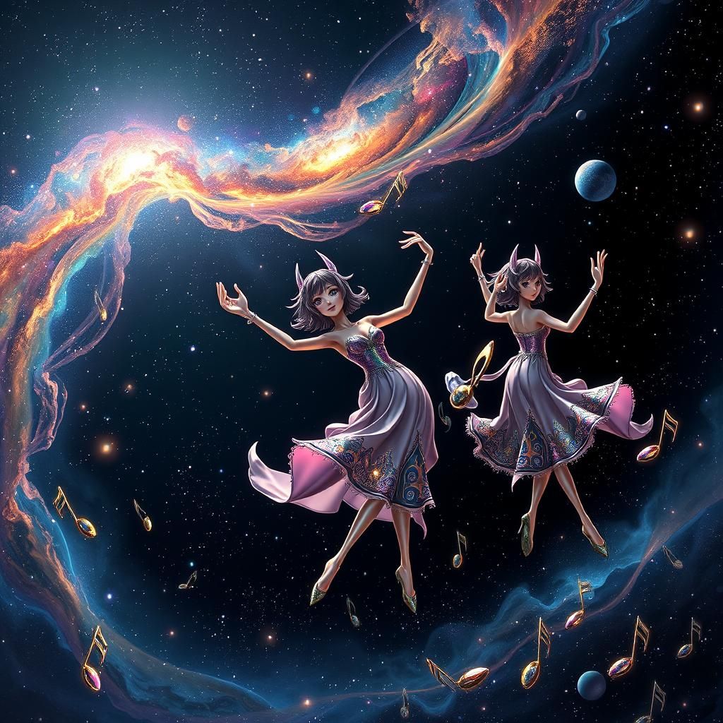 Anime-Inspired Musical Notes Dance in a Vibrant Galaxy