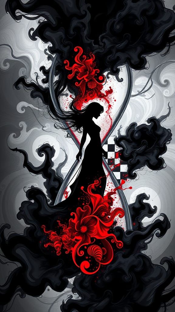 Black Female Silhouette Trapped in Hourglass Vortex