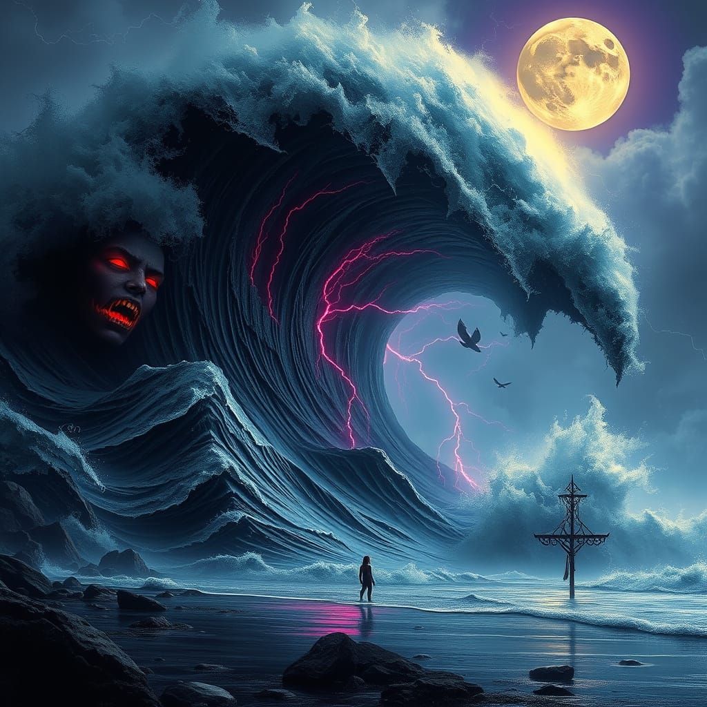 Colossal Shadow Ocean Wave Frozen Mid-Crash