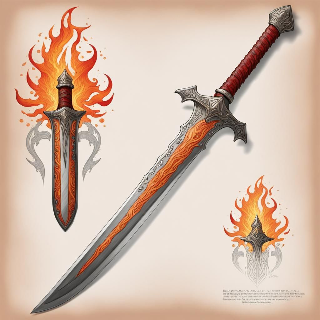 Epic Flame-Tipped Great Sword in Illustrative Style