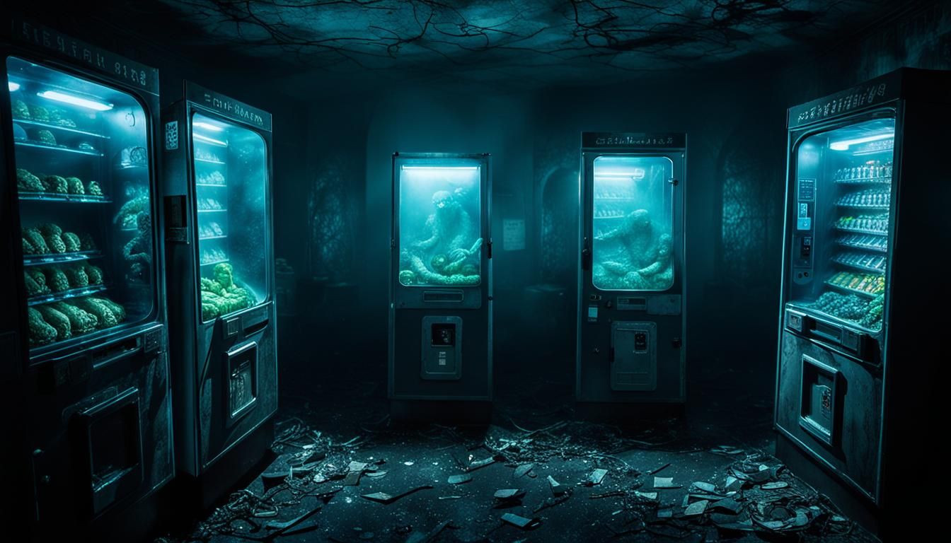 Cinematic Vending Machine Scene in Abandoned Asylum