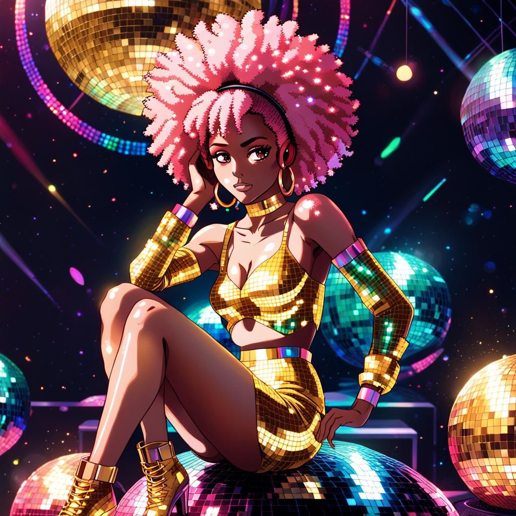 Pixel Art Disco Goddess Radiates Rainbow Color