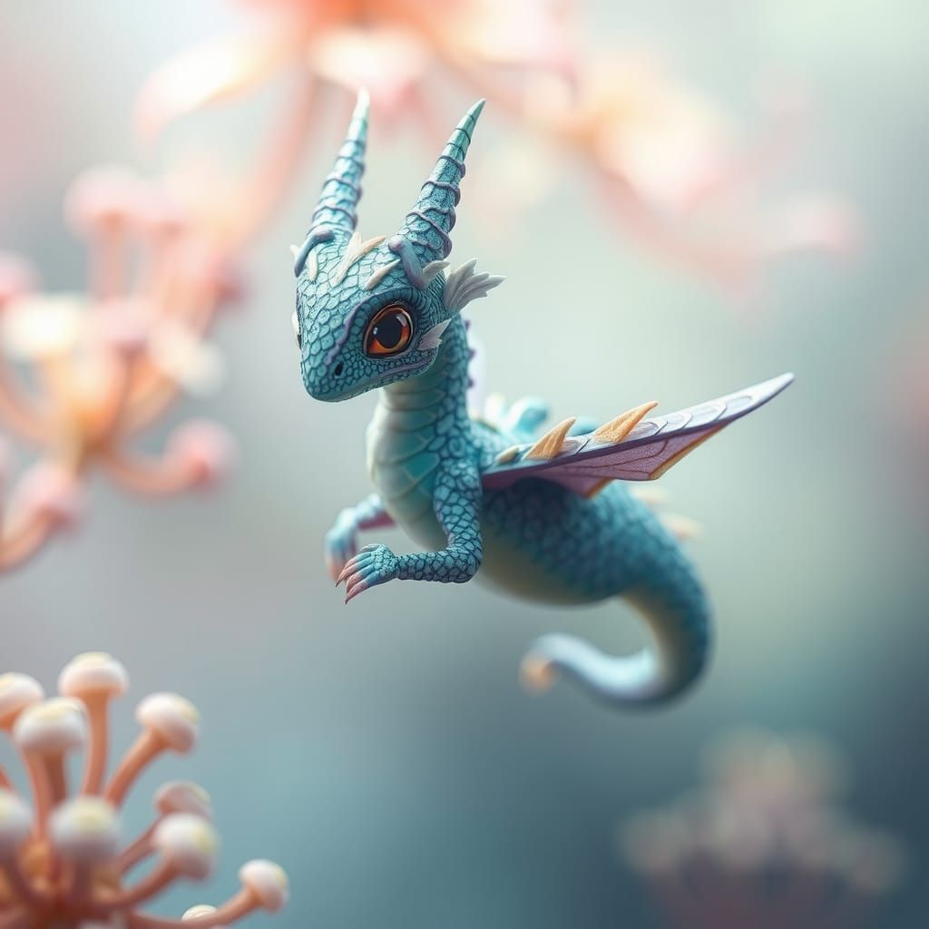 Miniature Mythical Sea Dragon in Pastel Iridescence